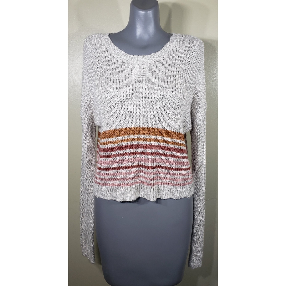 Moon & Madison cropped striped sweater knit tan M